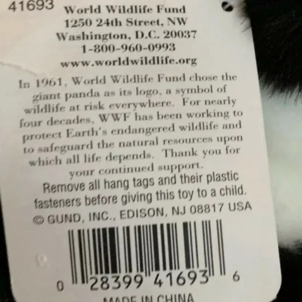 Gund Panda Bear Plush Stuffed Animal World Wildlife Fund WWF 11”